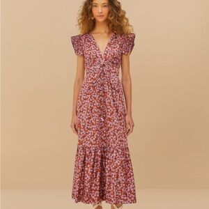 Farm Rio Brown Tiny Yard Butterfly Midi Dress - Size Medium